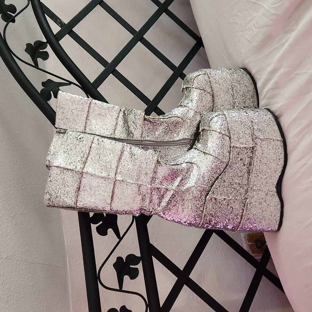 DEMONIA stack glitter boots